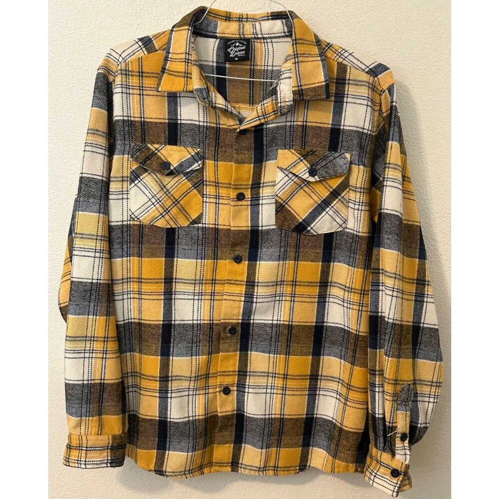 Men's Yellow Navy Plaid Flannel Shirt M Original Deluxe Supply Grunge Lumberjack